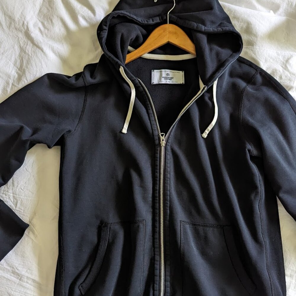 Reigning Champ Midweight Terry Classic Full Zip Hoodie, L, Black
